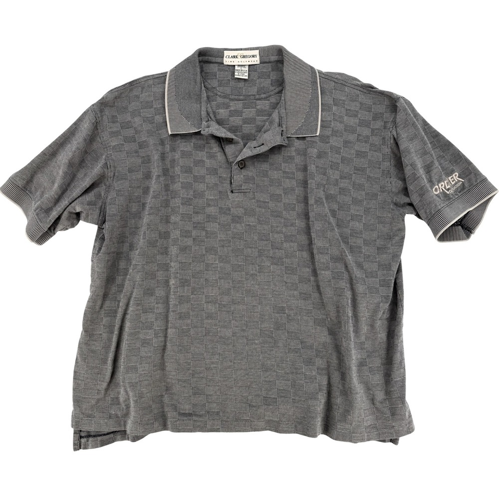 Vintage‎ Clark Gregory Polo Shirt Large Gray Checkerboard Relaxed Retro Casual